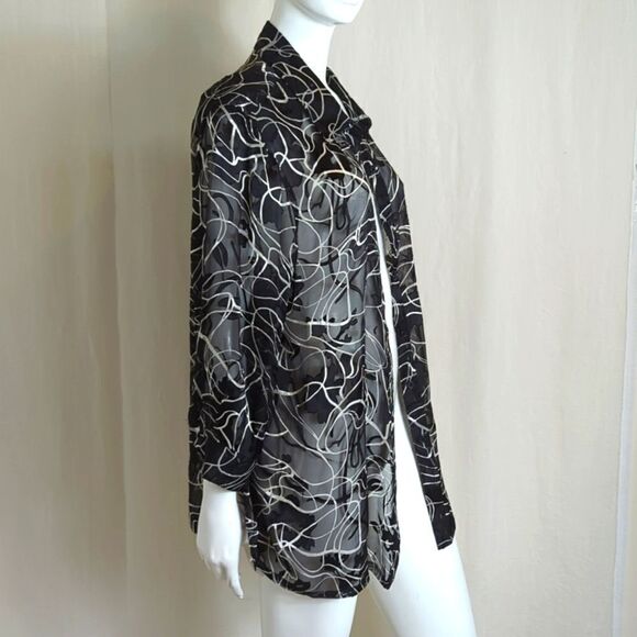Carol Little Black and White Sheer Print Blouse 2X - Picture 4 of 7